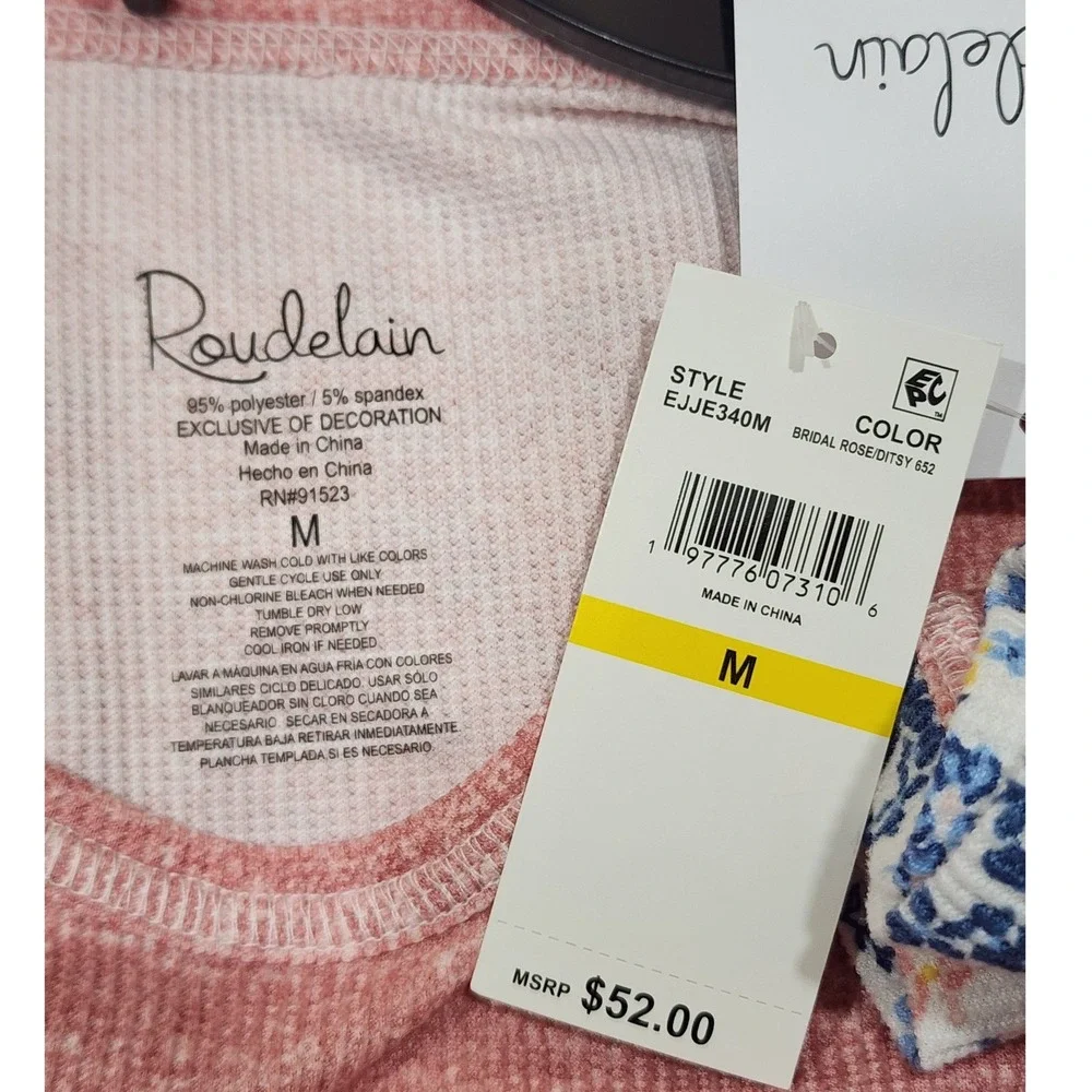 Roudelain Pajama Set Pink Waffle Knit Floral Joggers NWT Medium Loungewear